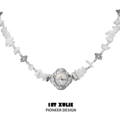 1ST XULIE "Star Dome" Zirconia & Shell Conch Necklace in Platinum Plating - Product View