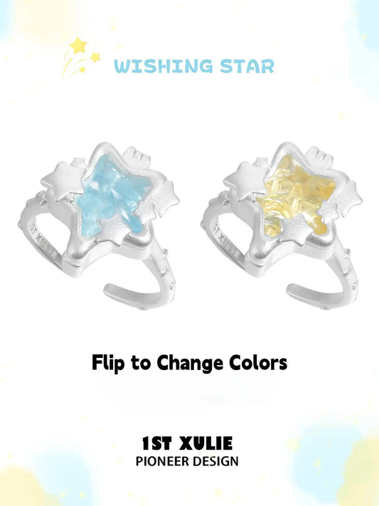 1ST XULIE Jewelry "WISHING STAR" Star Flip Zirconia Ring in Rhodium Plated Brass - Product View