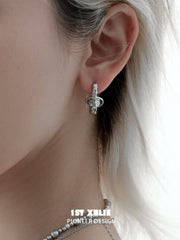 1ST XULIE "Silver Angel" Celestial Star & Gray Pearl Dangle Stud Earrings in Rhodium Plated Brass - Detail Shot