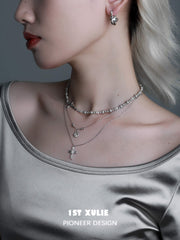 1ST XULIE "Silver Angel" Celestial Star & Gray Pearl Dangle Stud Earrings in Rhodium Plated Brass - Lifestyle Shot