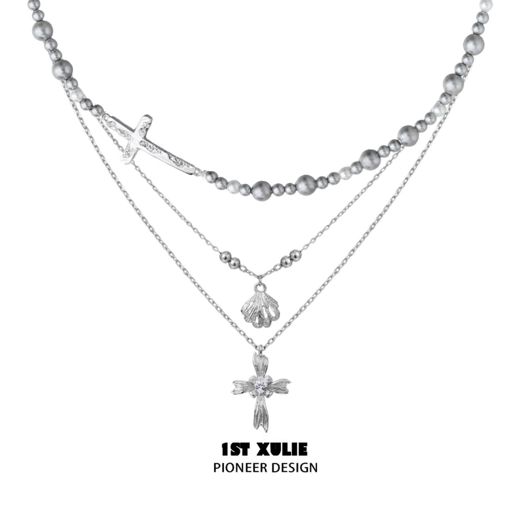 1ST XULIE "Silver Angel" Celestial Star & Gray Pearl Dangle Stud Earrings in Rhodium Plated Brass - Texture Detail