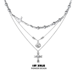 1ST XULIE "Silver Angel" Celestial Star & Gray Pearl Dangle Stud Earrings in Rhodium Plated Brass - Texture Detail