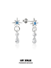 1ST XULIE "Starry Night" Star Trail Climber Stud Earrings in 925 Sterling Silver - Lifestyle Shot
