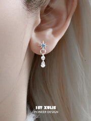 1ST XULIE "Starry Night" Star Trail Climber Stud Earrings in 925 Sterling Silver - Texture Detail