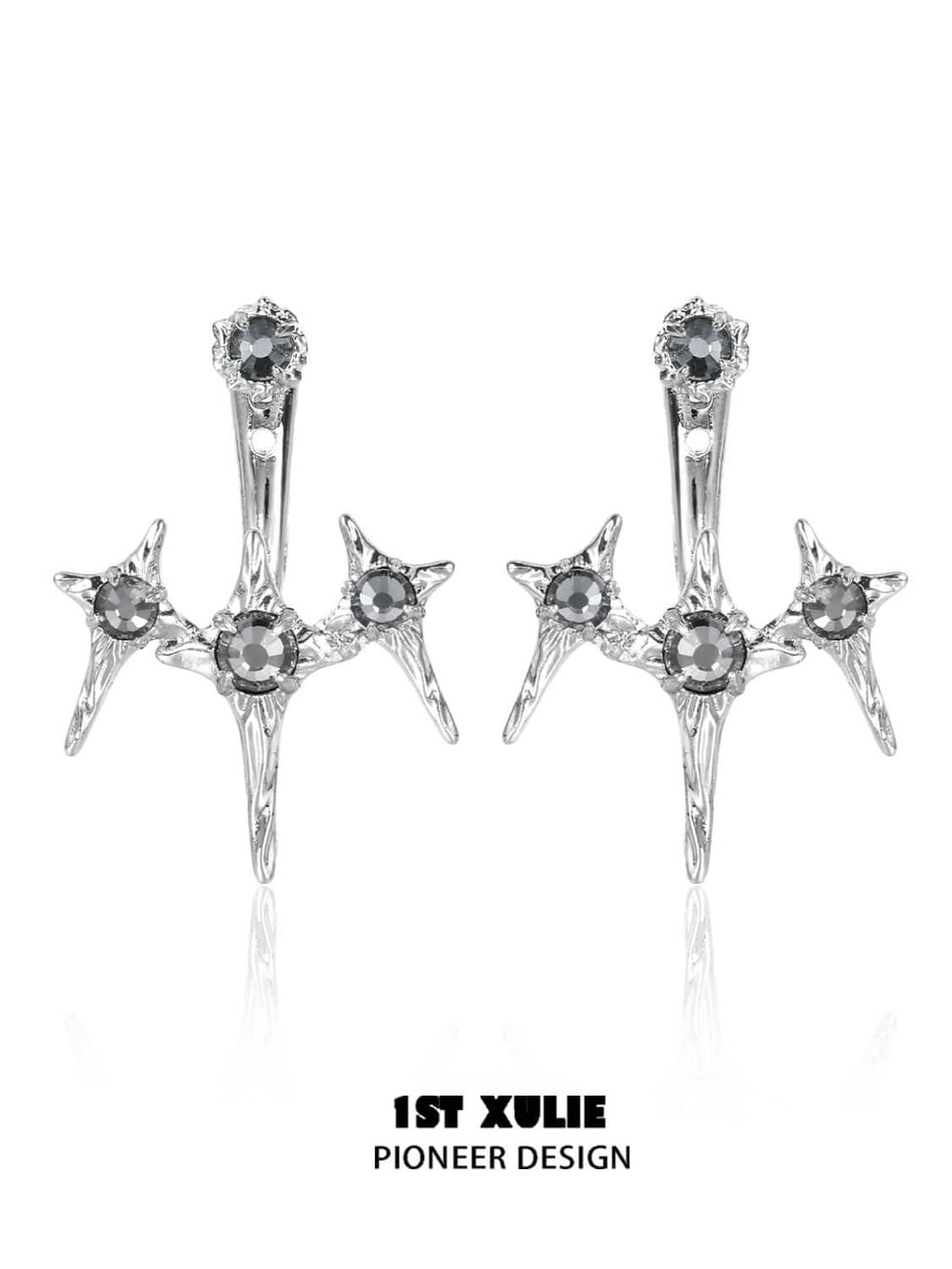 1ST XULIE "Star Trails" Convertible Moissanite Star Trail Stud Earrings in Platinum Plated - Side View
