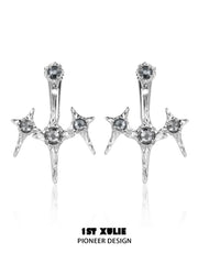 1ST XULIE "Star Trails" Convertible Moissanite Star Trail Stud Earrings in Platinum Plated - Side View