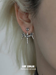 1ST XULIE "Star Trails" Convertible Moissanite Star Trail Stud Earrings in Platinum Plated - Product View