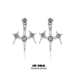 1ST XULIE "Star Trails" Convertible Moissanite Star Trail Stud Earrings in Platinum Plated - Styling Options View