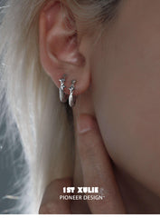 1ST XULIE "Star Trails" Minimalist Huggie Hoop Earrings in 925 Sterling Silver - Product View