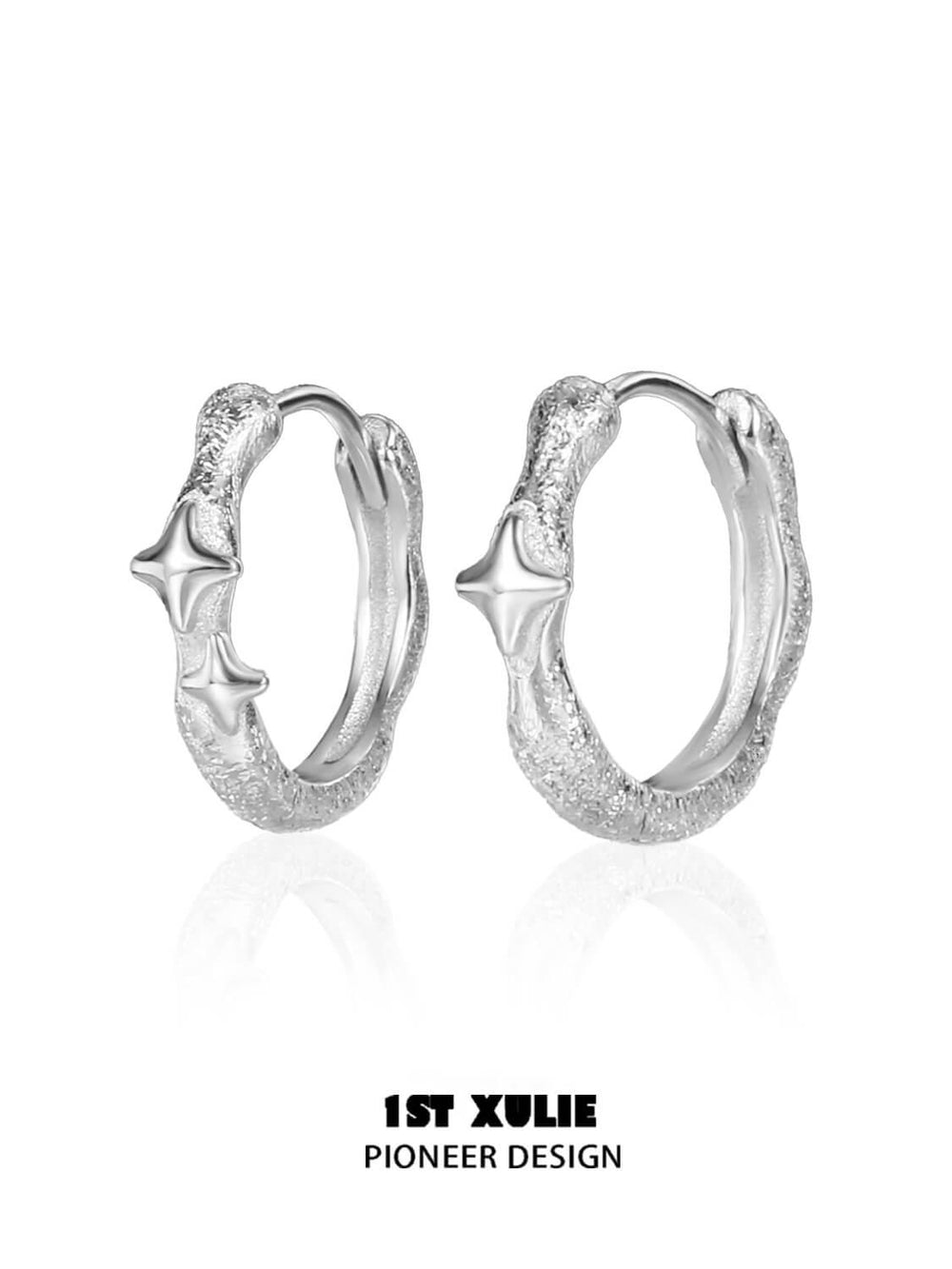 1ST XULIE "Star Trails" Minimalist Huggie Hoop Earrings in 925 Sterling Silver - On Model