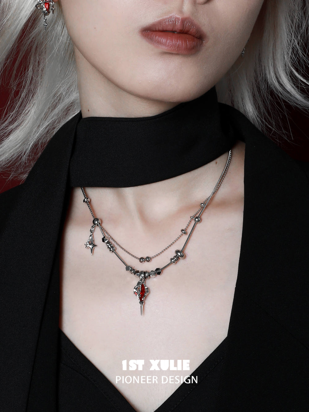 1ST XULIE "Star Trails" Moissanite Pendant Necklace in 24K Gold/Platinum - Product View