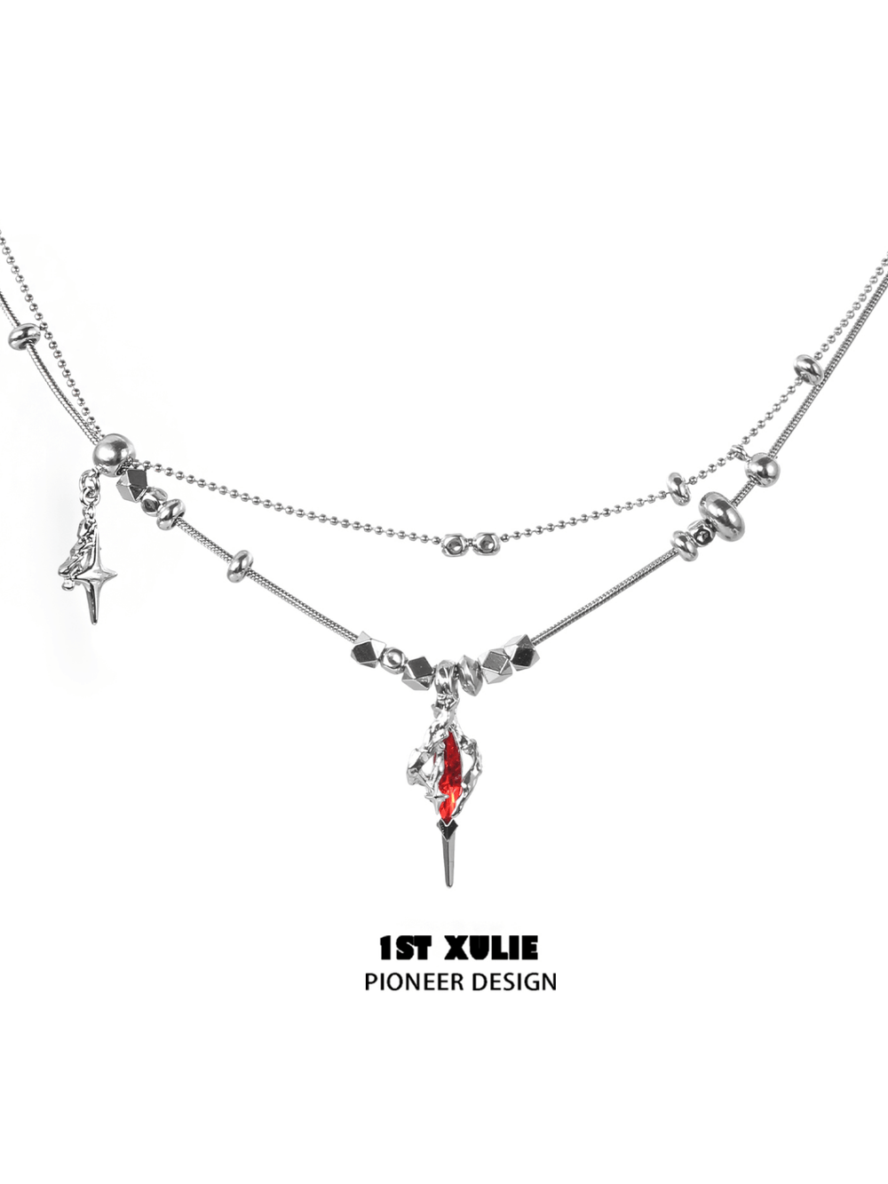 1ST XULIE "Star Trails" Moissanite Pendant Necklace in 24K Gold/Platinum - On Model