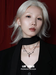 1ST XULIE "Star Trails" Moissanite Pendant Necklace in 24K Gold/Platinum - On Model Close Up