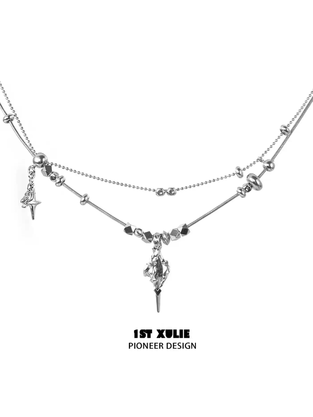 1ST XULIE "Star Trails" Moissanite Pendant Necklace in 24K Gold/Platinum - White Background Product View