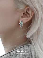 1ST XULIE "Star Trails" Moissanite Dangle Earrings in Platinum - Detail Shot