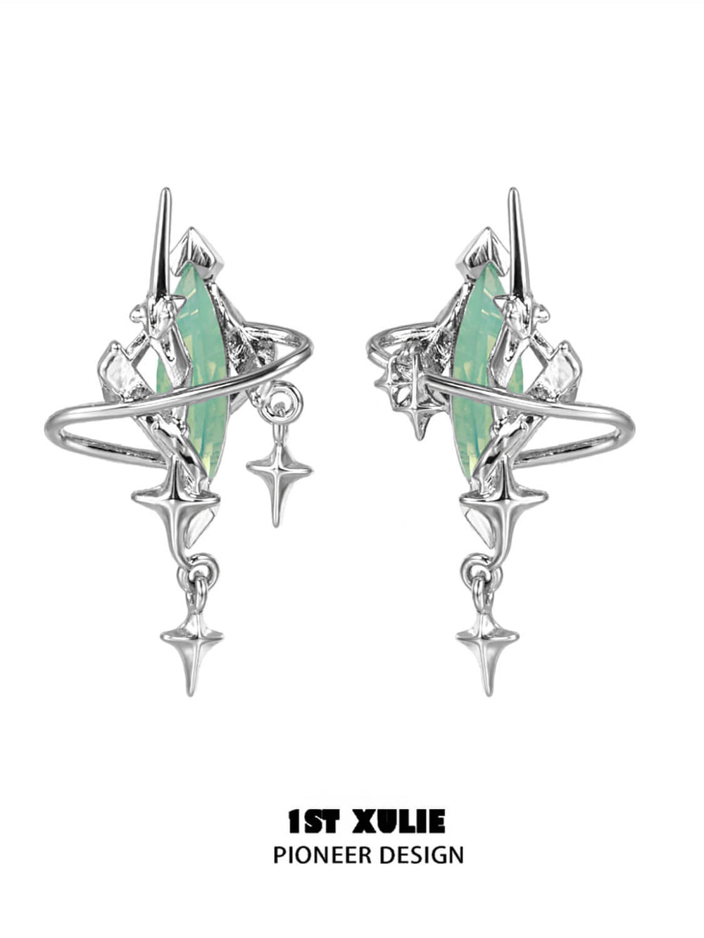 1ST XULIE "Star Trails" Moissanite Dangle Earrings in Platinum - Lifestyle Shot