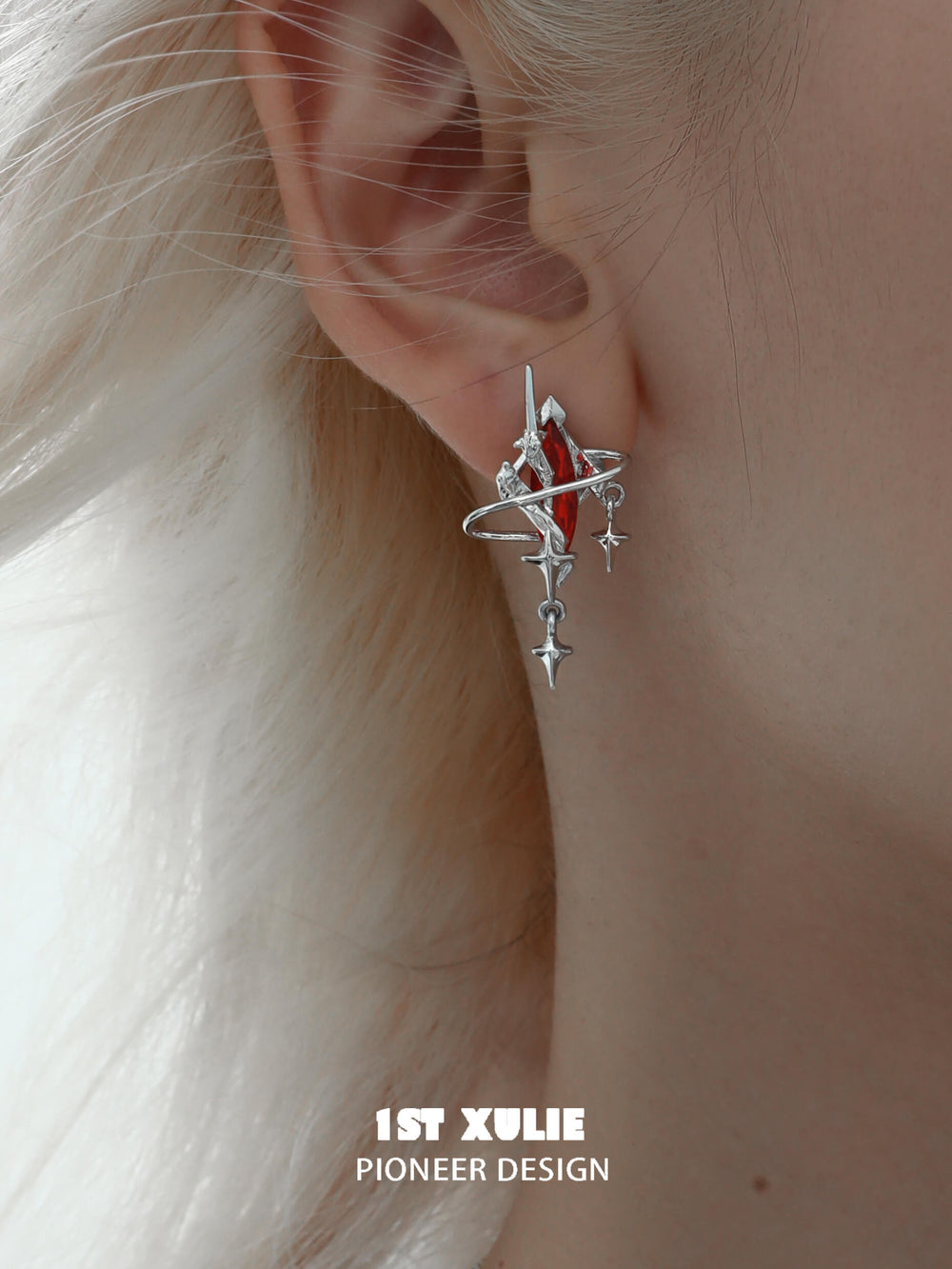 1ST XULIE "Star Trails" Moissanite Dangle Earrings in Platinum - Product View