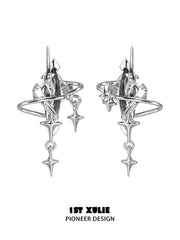 1ST XULIE "Star Trails" Moissanite Dangle Earrings in Platinum - On Model Close Up