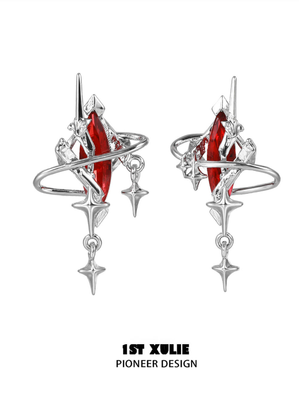 1ST XULIE "Star Trails" Moissanite Dangle Earrings in Platinum - Packaging View