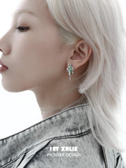 1ST XULIE "Star Trails" Moissanite Dangle Earrings in Platinum - Side View