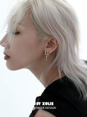 1ST XULIE "Star Trails" Moissanite Dangle Earrings in Platinum - Texture Detail