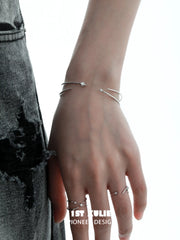 1ST XULIE "Star Trails" Celestial Four-Pointed Star Open Cuff Bangle in 925 Sterling Silver - Back View