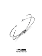 1ST XULIE "Star Trails" Celestial Four-Pointed Star Open Cuff Bangle in 925 Sterling Silver - Product View