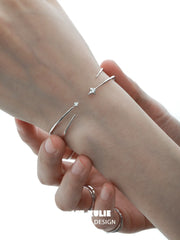 1ST XULIE "Star Trails" Celestial Four-Pointed Star Open Cuff Bangle in 925 Sterling Silver - On Model