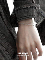 1ST XULIE "Star Trails" Celestial Four-Pointed Star Open Cuff Bangle in 925 Sterling Silver - Texture Detail