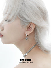 1ST XULIE "Star Trails" Statement Chunky Huggie Hoop Earrings in Platinum Plated - Side View