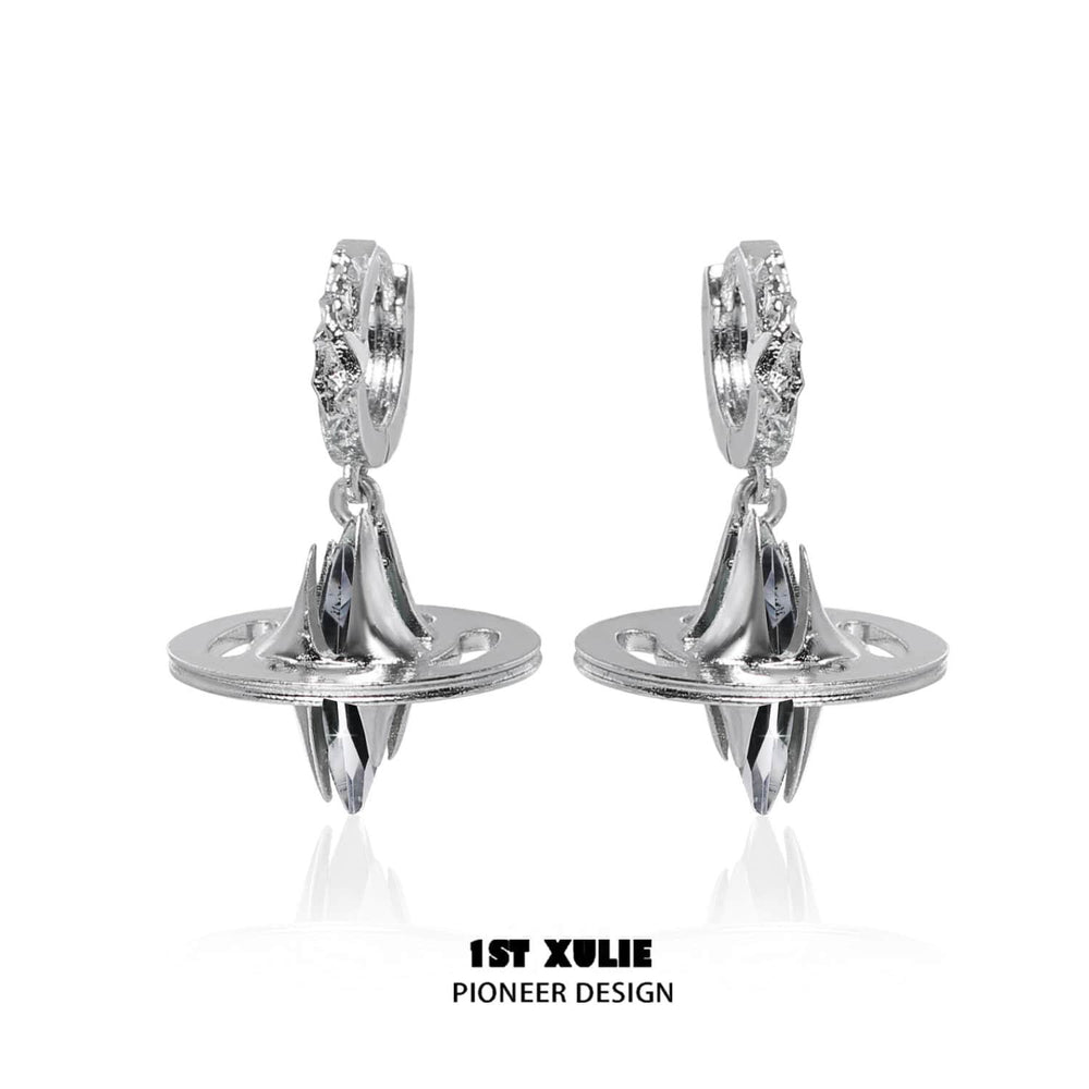 1ST XULIE "Star Trails" Statement Chunky Huggie Hoop Earrings in Platinum Plated - Back View