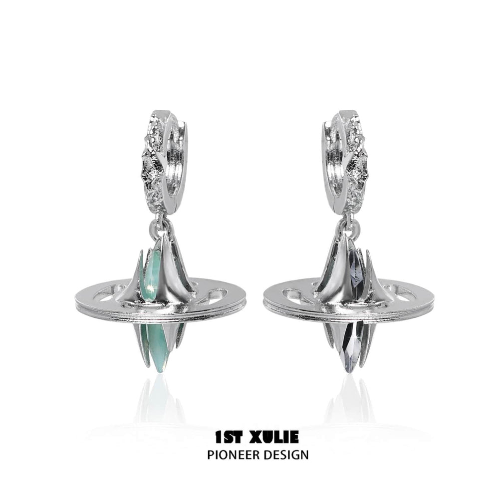 1ST XULIE "Star Trails" Statement Chunky Huggie Hoop Earrings in Platinum Plated - Detail Shot