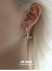 1ST XULIE "Star Trails" Statement Chunky Huggie Hoop Earrings in Platinum Plated - On Model