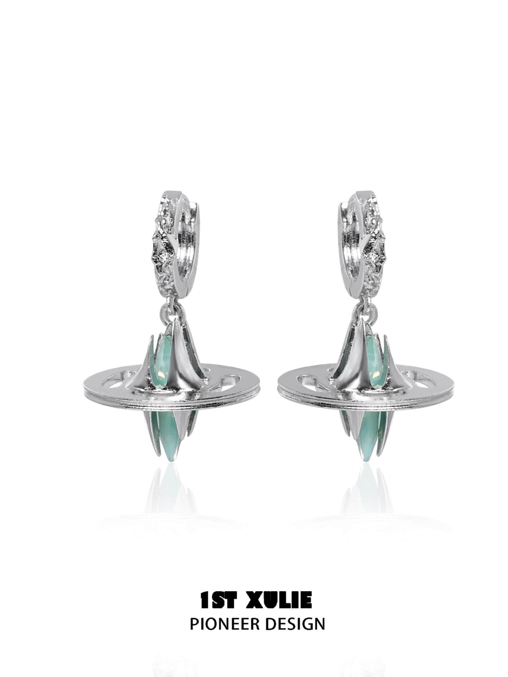 1ST XULIE "Star Trails" Statement Chunky Huggie Hoop Earrings in Platinum Plated - Texture Detail