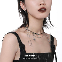 1ST XULIE "Star Trails" Statement Layered Choker Set in Platinum Plated - Side View