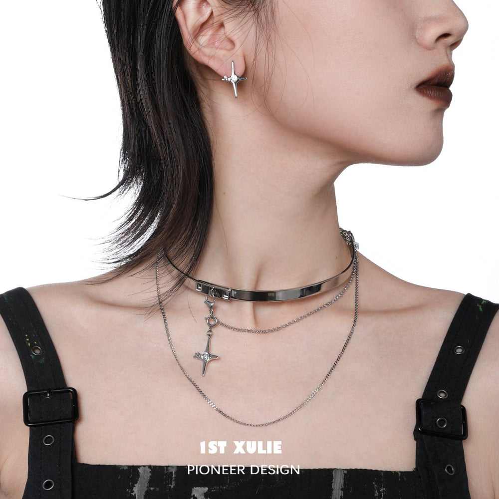 1ST XULIE "Star Trails" Statement Layered Choker Set in Platinum Plated - Product View