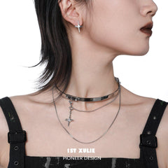 1ST XULIE "Star Trails" Statement Layered Choker Set in Platinum Plated - Product View