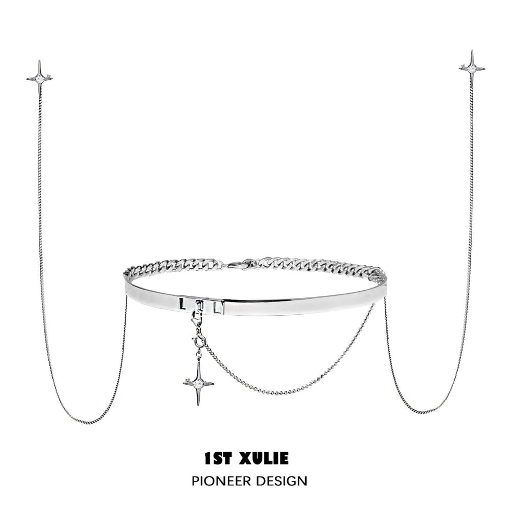1ST XULIE "Star Trails" Statement Layered Choker Set in Platinum Plated - On Model