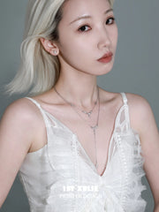 1ST XULIE "Silver Angel" Minimalist Stardust Layered Choker Necklace in 925 Sterling Silver - Angled Product View