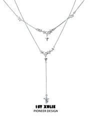 1ST XULIE "Silver Angel" Minimalist Stardust Layered Choker Necklace in 925 Sterling Silver - Detail Shot