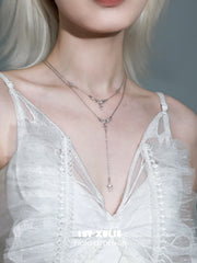 1ST XULIE "Silver Angel" Minimalist Stardust Layered Choker Necklace in 925 Sterling Silver - Product View