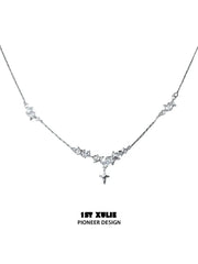 1ST XULIE "Silver Angel" Minimalist Stardust Layered Choker Necklace in 925 Sterling Silver - On Model