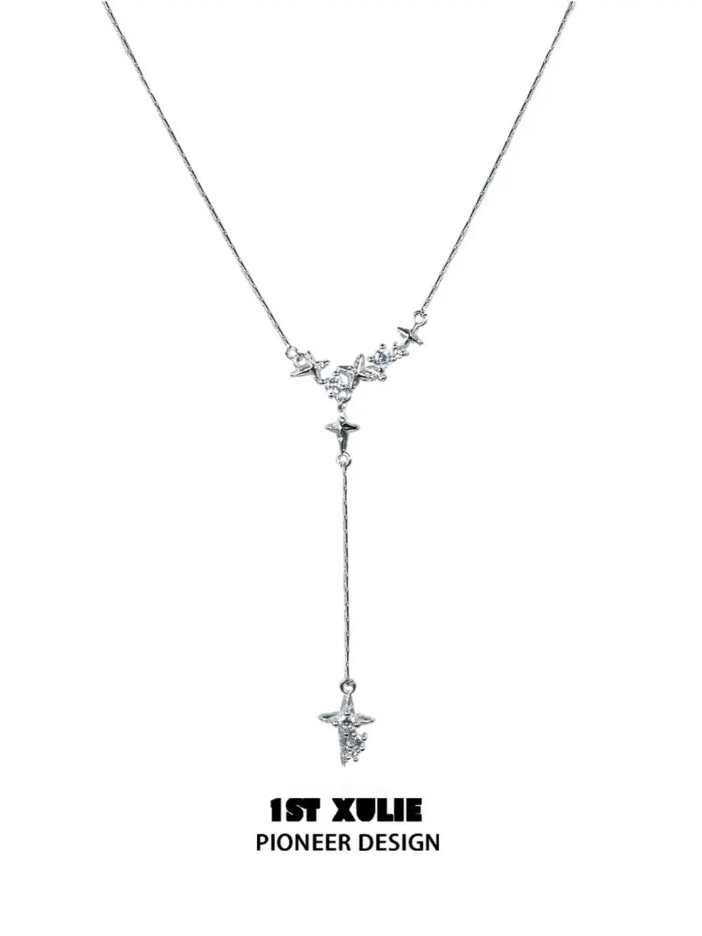 1ST XULIE "Silver Angel" Minimalist Stardust Layered Choker Necklace in 925 Sterling Silver - On Model Style Shot