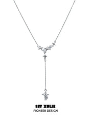 1ST XULIE "Silver Angel" Minimalist Stardust Layered Choker Necklace in 925 Sterling Silver - On Model Style Shot