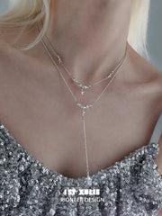 1ST XULIE "Silver Angel" Minimalist Stardust Layered Choker Necklace in 925 Sterling Silver - Full Product View