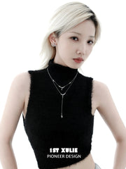 1ST XULIE "Silver Angel" Minimalist Stardust Layered Choker Necklace in 925 Sterling Silver - Zirconia Texture Shot