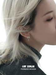 1ST XULIE "Starfall" Celestial Meteorite Stud Earrings in Platinum & Gold - On Model Close-up