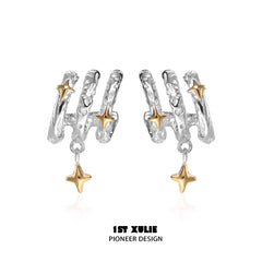 1ST XULIE "Starfall" Celestial Meteorite Stud Earrings in Platinum & Gold - Product View 2