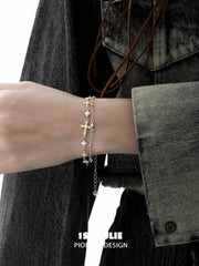 1ST XULIE "Starfall" Celestial Meteor Couples Chain Bracelet in 925 Silver and Platinum Plate - Angled View