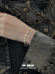 1ST XULIE "Starfall" Celestial Meteor Couples Chain Bracelet in 925 Silver and Platinum Plate - Clasp Detail